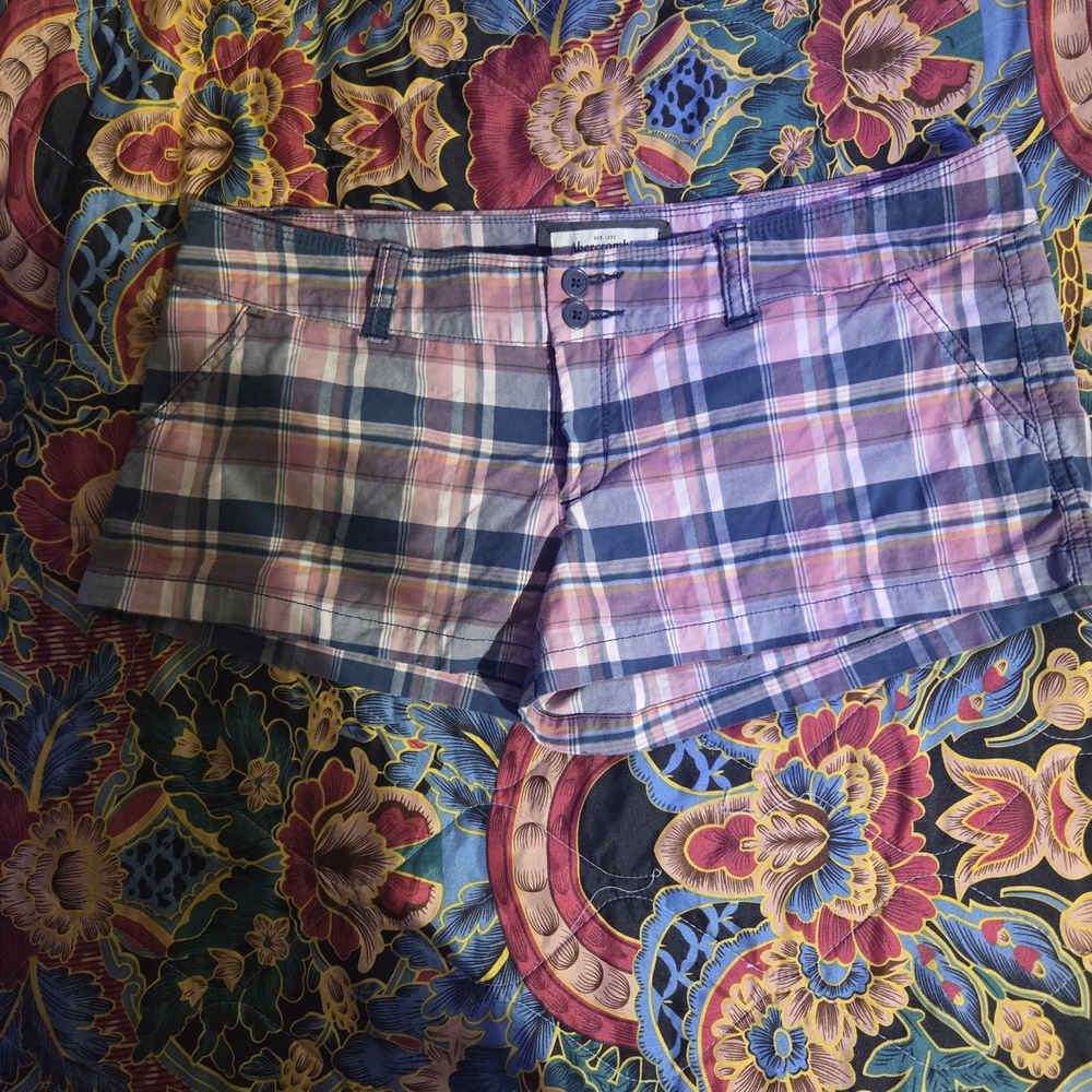 Abercrombie & Fitch Plaid Cotton Shorts in Blue and Pink